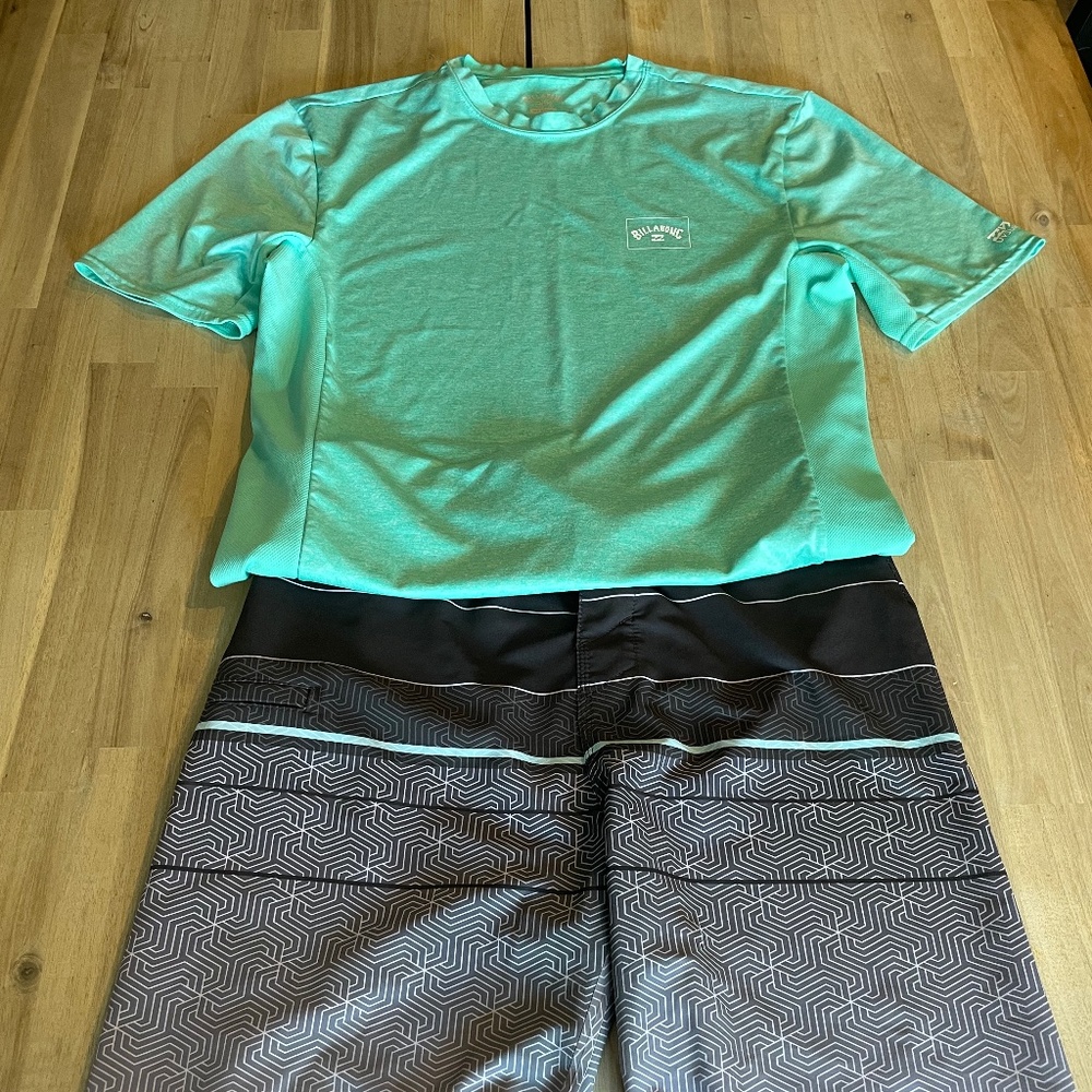 Bundle of 1 pair men’s O’Neill board shorts and 1 men’s billabong sun shirt